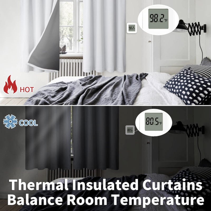 BGment Thermal Insulated 100% Blackout Curtains for Bedroom with Black Liner, Double Layer Full Room Darkening Noise Reducing Rod Pocket Curtain (42 x 63 Inch, Greyish White, 2 Panels) - Image 4